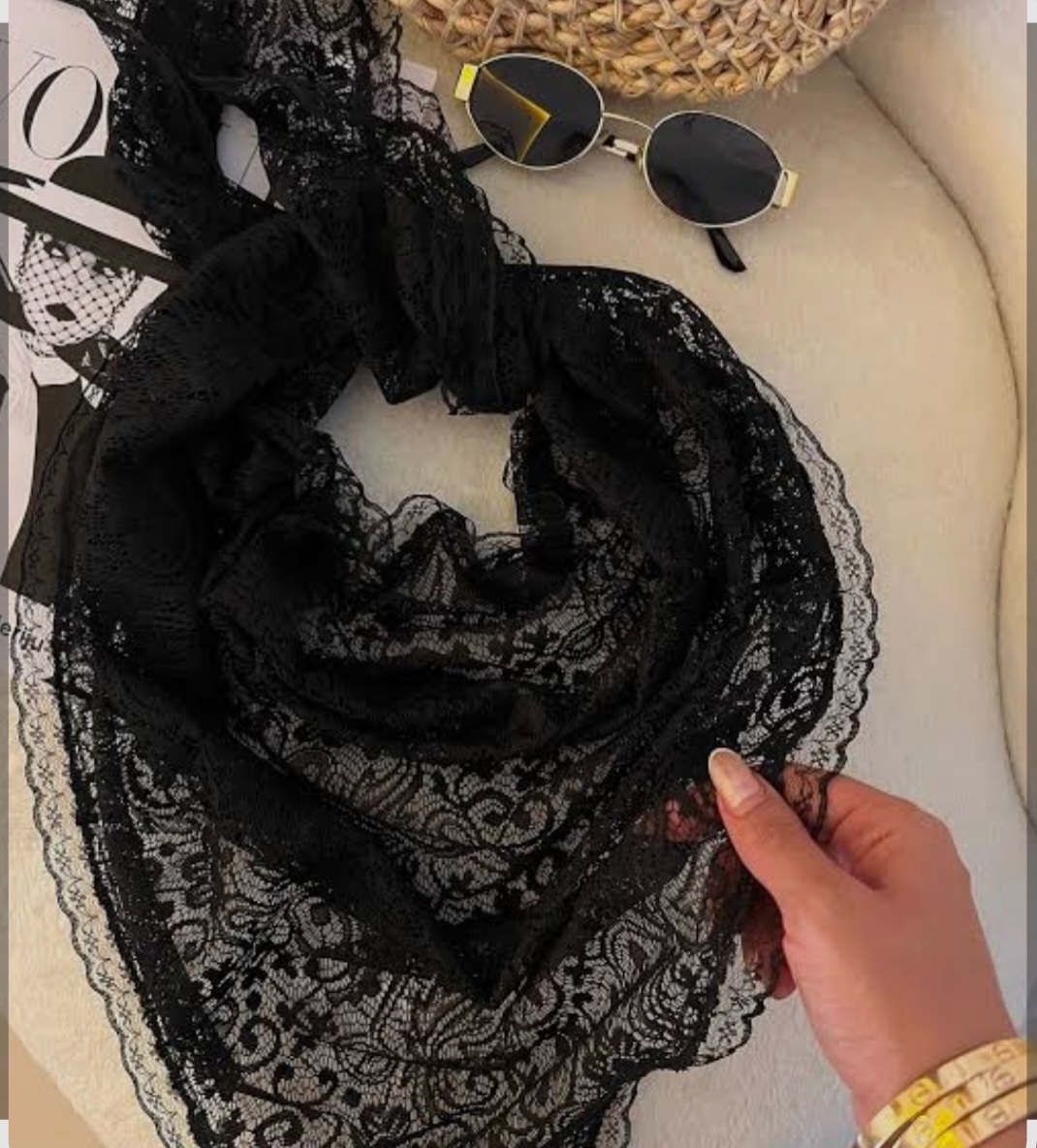 مینی اسکارف گیپور سه گوش دور دانتل